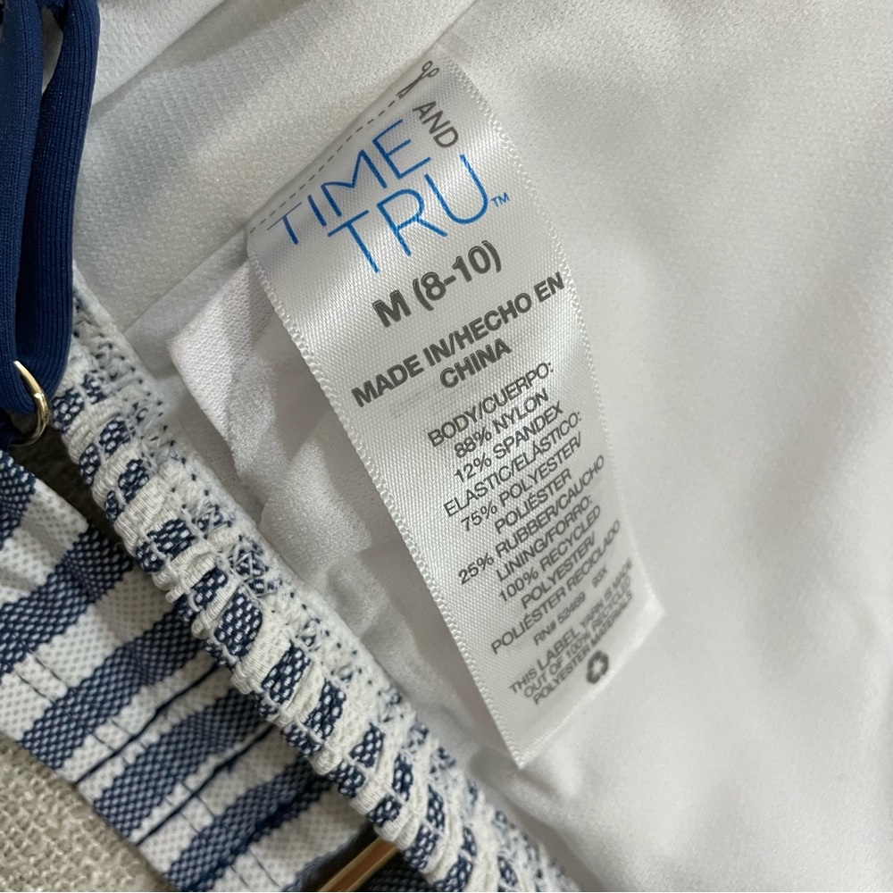 Time and Tru Blue Stripe Bikini Top Size M - Picture 4 of 5